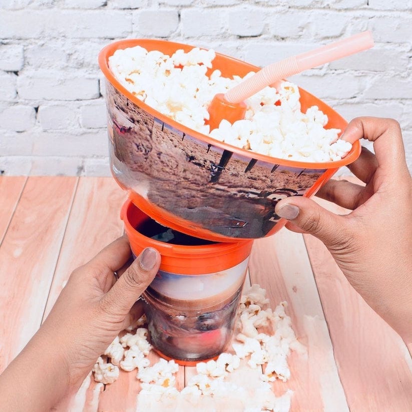 2 In 1 Popcorn Popper Bowl & Cold Drink Bottle Snack Tub