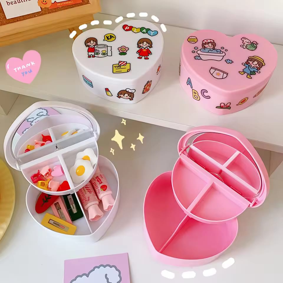 Girl Heart Storage Box Jewelry Desktop Jewelry Organizer Box Student Dormitory Love Storage Box Double Storage Box