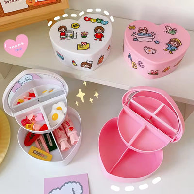 Girl Heart Storage Box Jewelry Desktop Jewelry Organizer Box Student Dormitory Love Storage Box Double Storage Box
