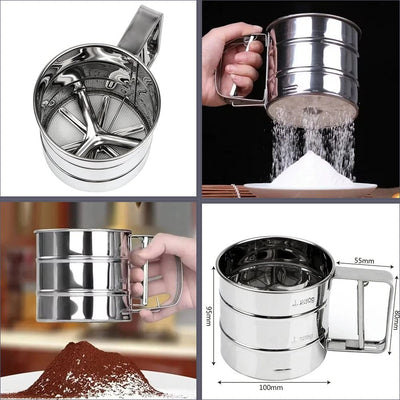 Stainless Steel Flour Sifter For Baking, Powder Sugar Shaker With Hand Press Design, Fine Mesh Flour Sifter Sieve