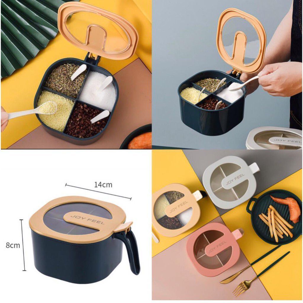 4 Portion Spice Box with 4 Spoons and Transparent