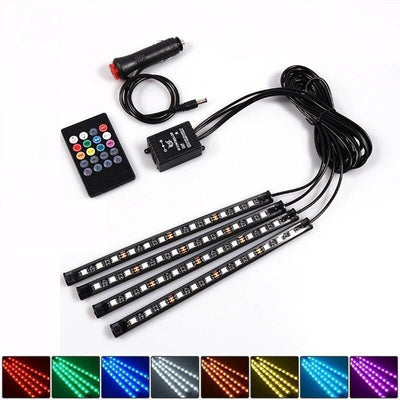 Automobile Atmosphere LED 4 Strips Lamp with Wireless Remote