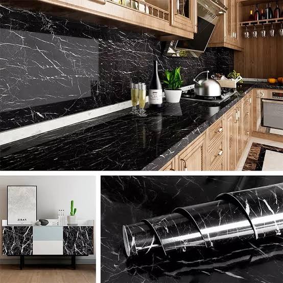 Self Adhesive Black And White  Marble Sheet for Kitchen - Anti Oil and Heat Resistant Wallpaper