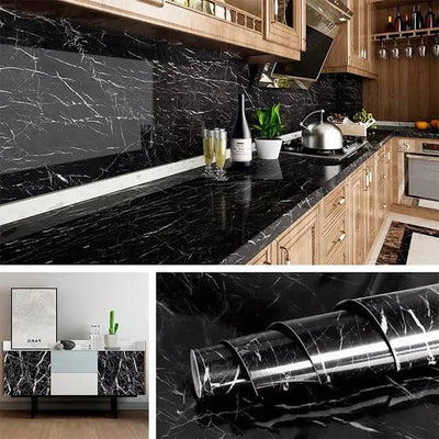 Self Adhesive Black And White  Marble Sheet for Kitchen - Anti Oil and Heat Resistant Wallpaper