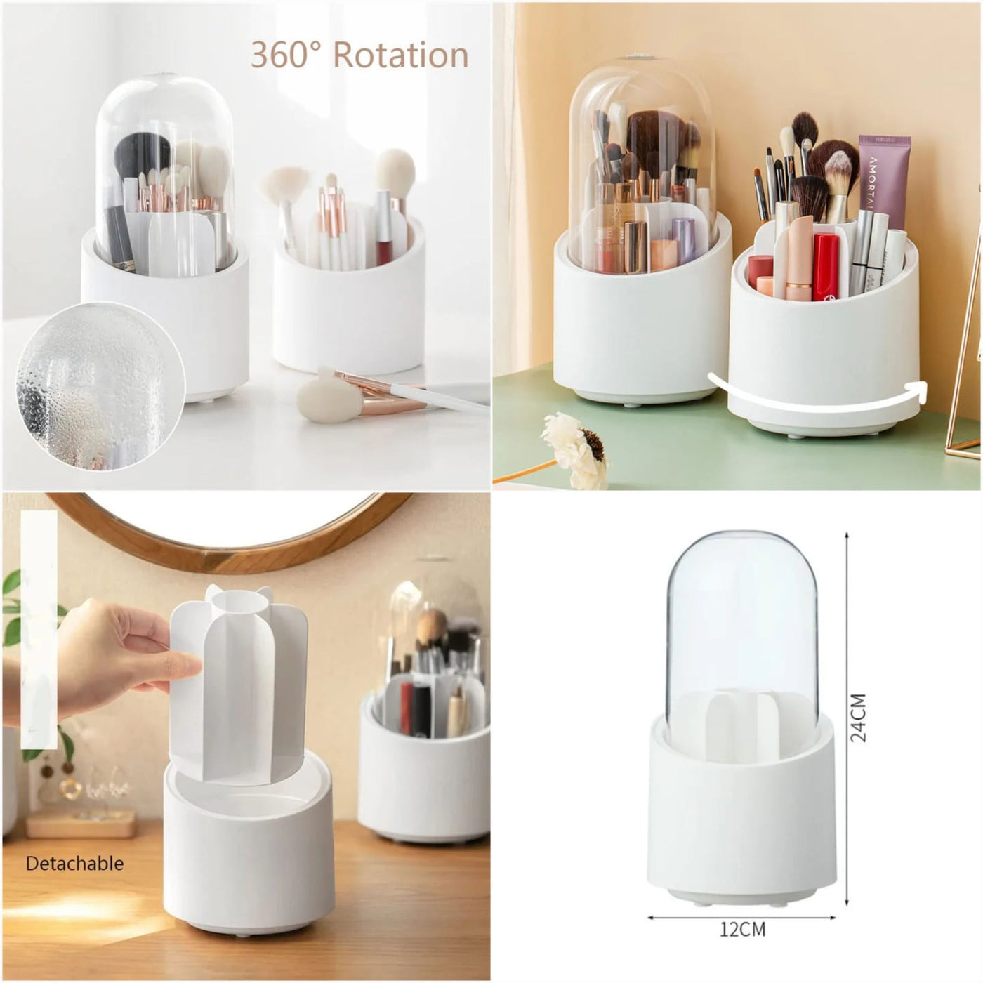 360° Degree Rotating Makeup Brush Holder with Dustproof Lid | Cosmetic Brush Case | Countertop Brushes Holder