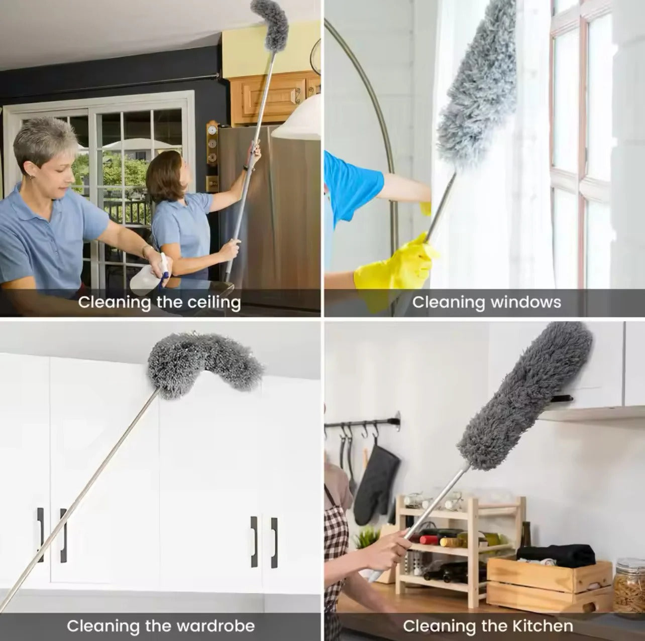 Flexible Duster for Fan Cleaning Mop with Long Rod Spider Web Cleaner Stick Fan Cleaning