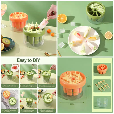 Ice Cream Mold Set of 8 Ice Popsicle Molds Diy Ice Cream Tray Reusable with Stick and Lid Kitchen Tool
