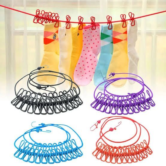 Elastic Clothesline 12 Clips Rope