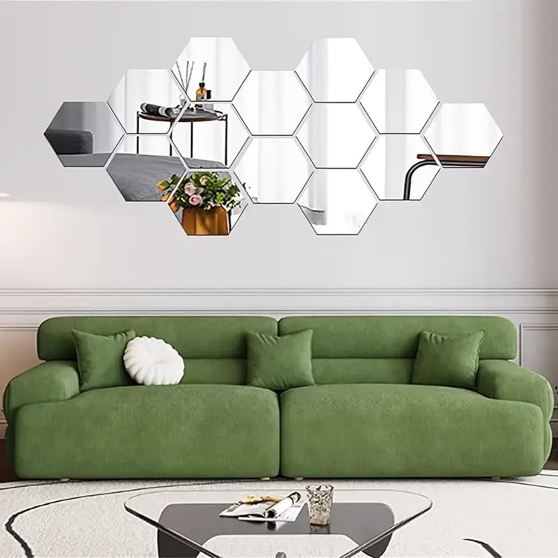12 Pcs Classic Style Hexagonal Wall Mirror Sets
