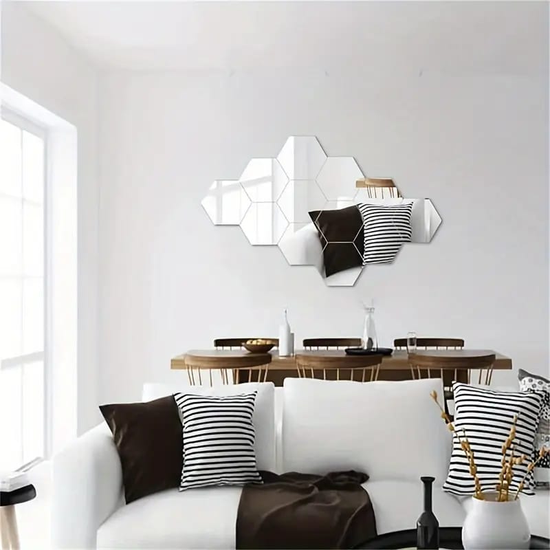 12 Pcs Classic Style Hexagonal Wall Mirror Sets