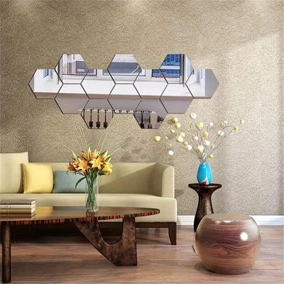 12 Pcs Classic Style Hexagonal Wall Mirror Sets