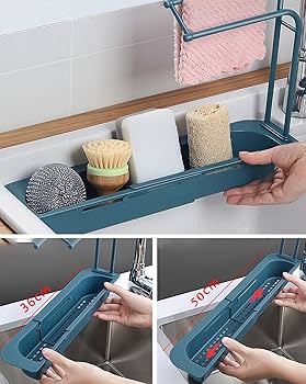 Kitchen Sink Drain Rack Sponge Holder, Faucet Storage Rack, Adhesive Sink Caddy Organizer for Brush, Towel
