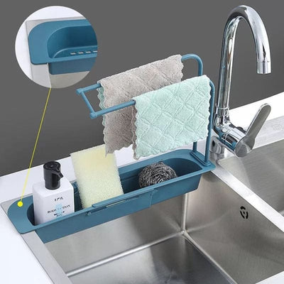 Kitchen Sink Drain Rack Sponge Holder, Faucet Storage Rack, Adhesive Sink Caddy Organizer for Brush, Towel