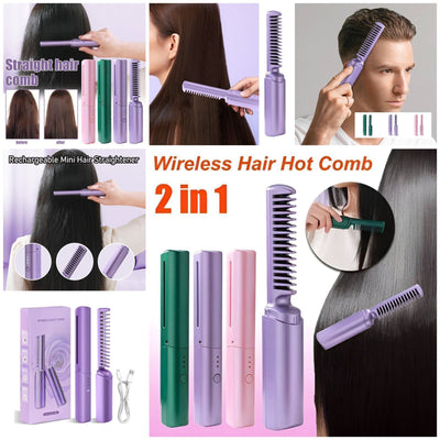 Cordless/Wireless Rechargeable Travel Comb Hair Straightener