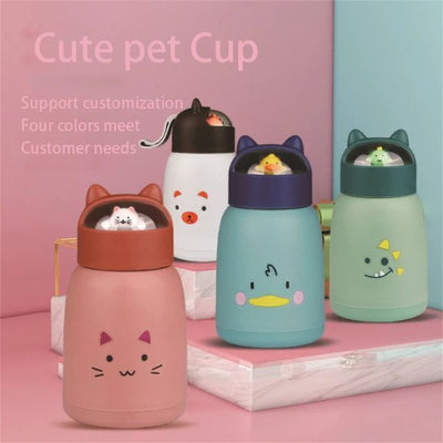 Cute Kitty Top Toys Water Bottles with Glass Material and Plastic Coated