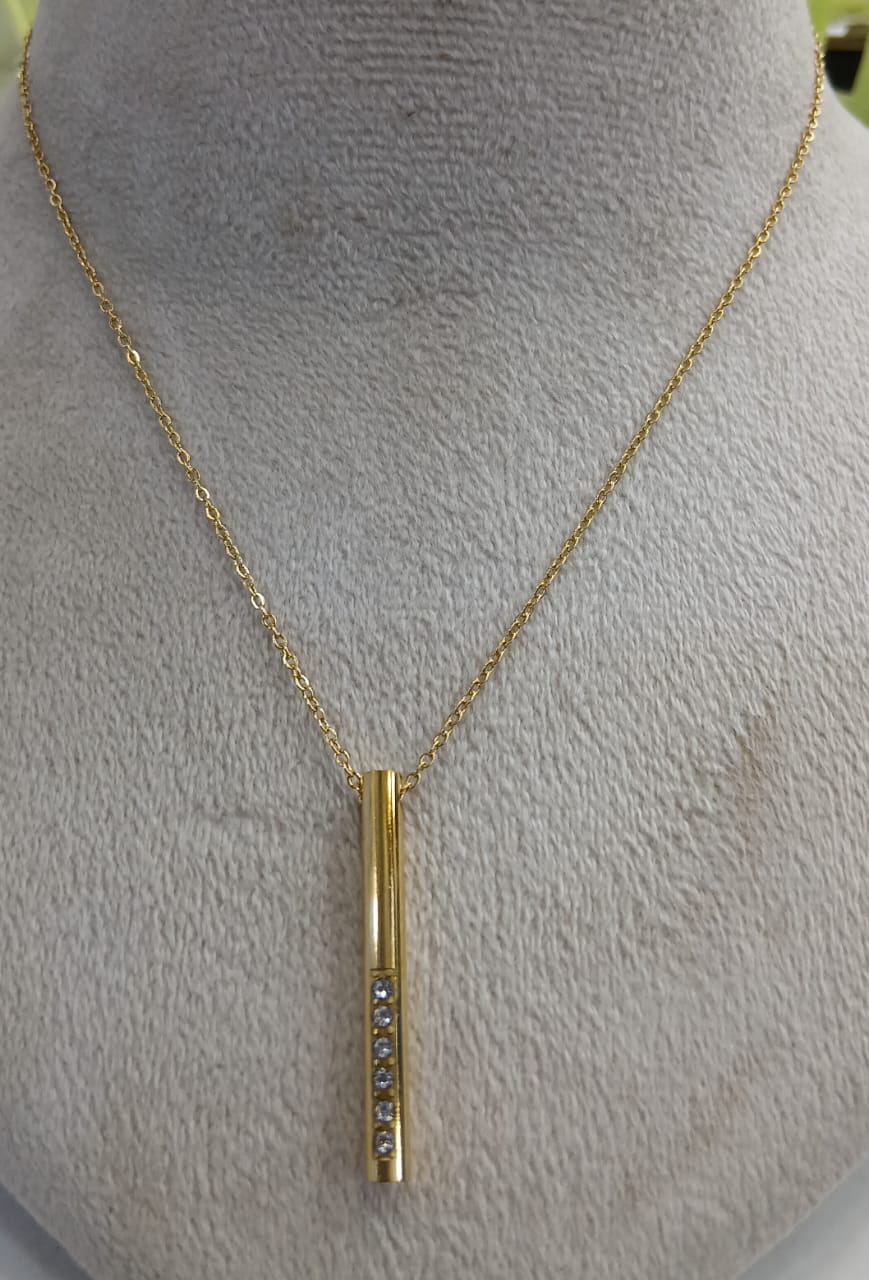 Stainless Steel Stone Bar Locket With Chain