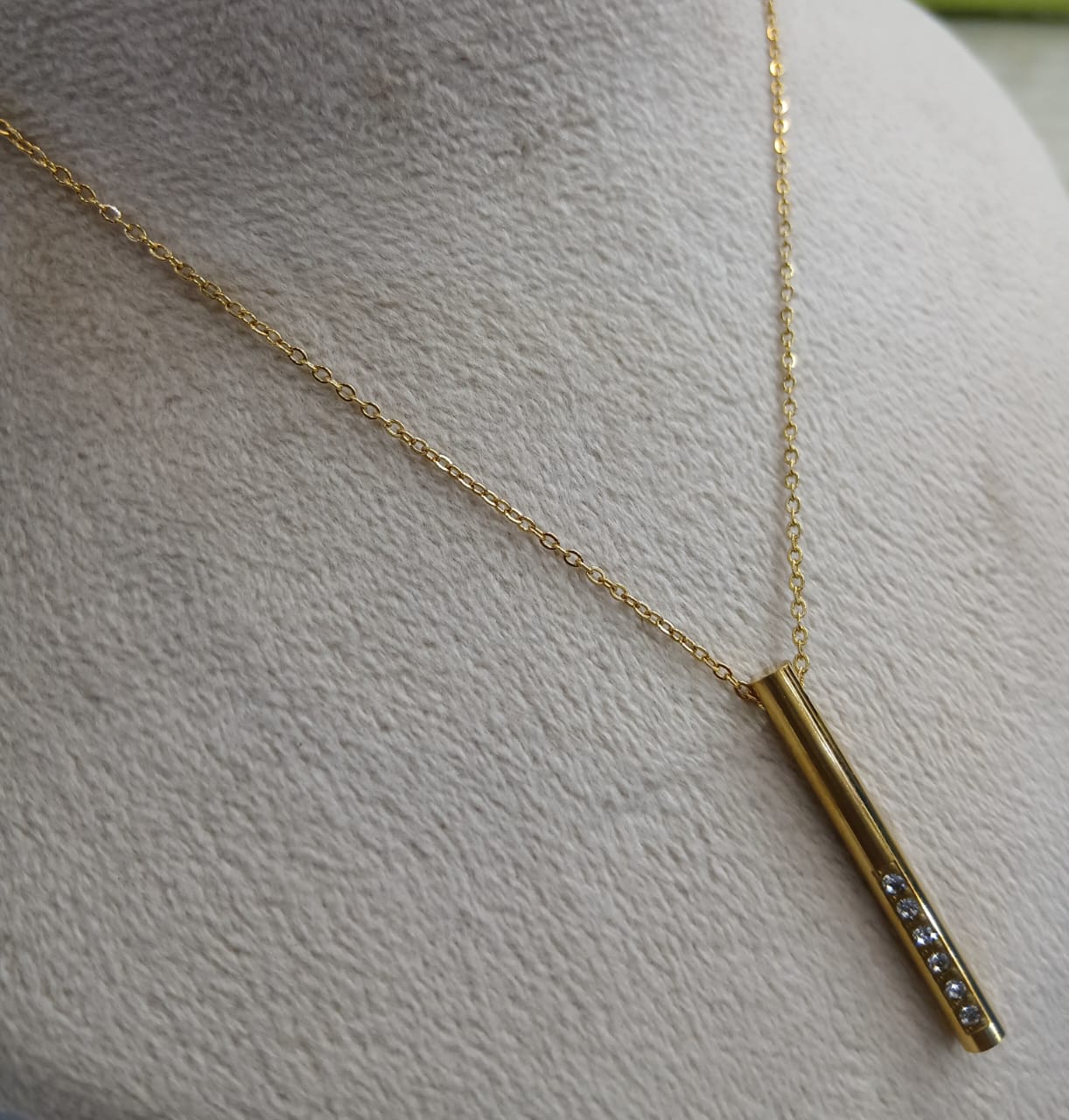 Stainless Steel Stone Bar Locket With Chain