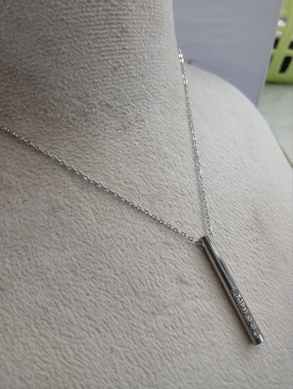 Stainless Steel Stone Bar Locket With Chain