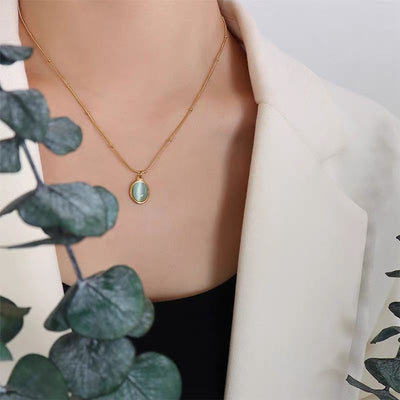 Elegant Blue Stone Pendant With Chain