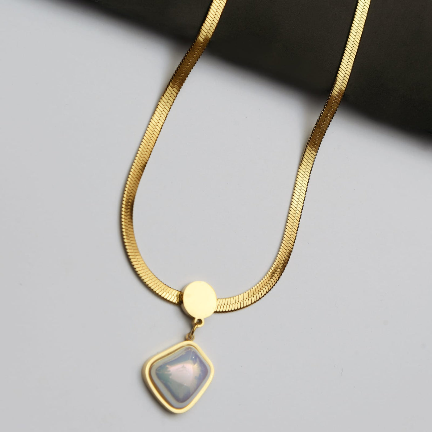 Stainless Steel Cube Locket and Herring Bone Chain