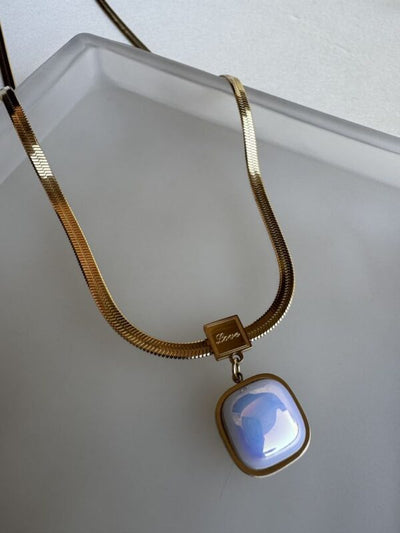 Stainless Steel Cube Locket and Herring Bone Chain