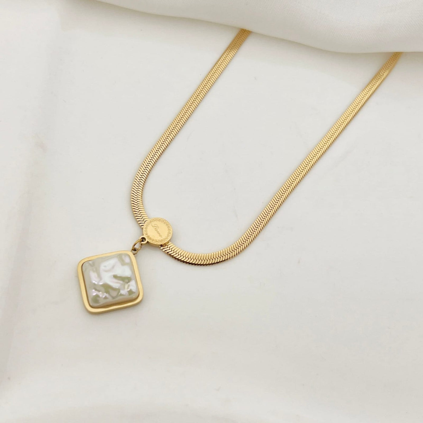 Stainless Steel Cube Locket and Herring Bone Chain