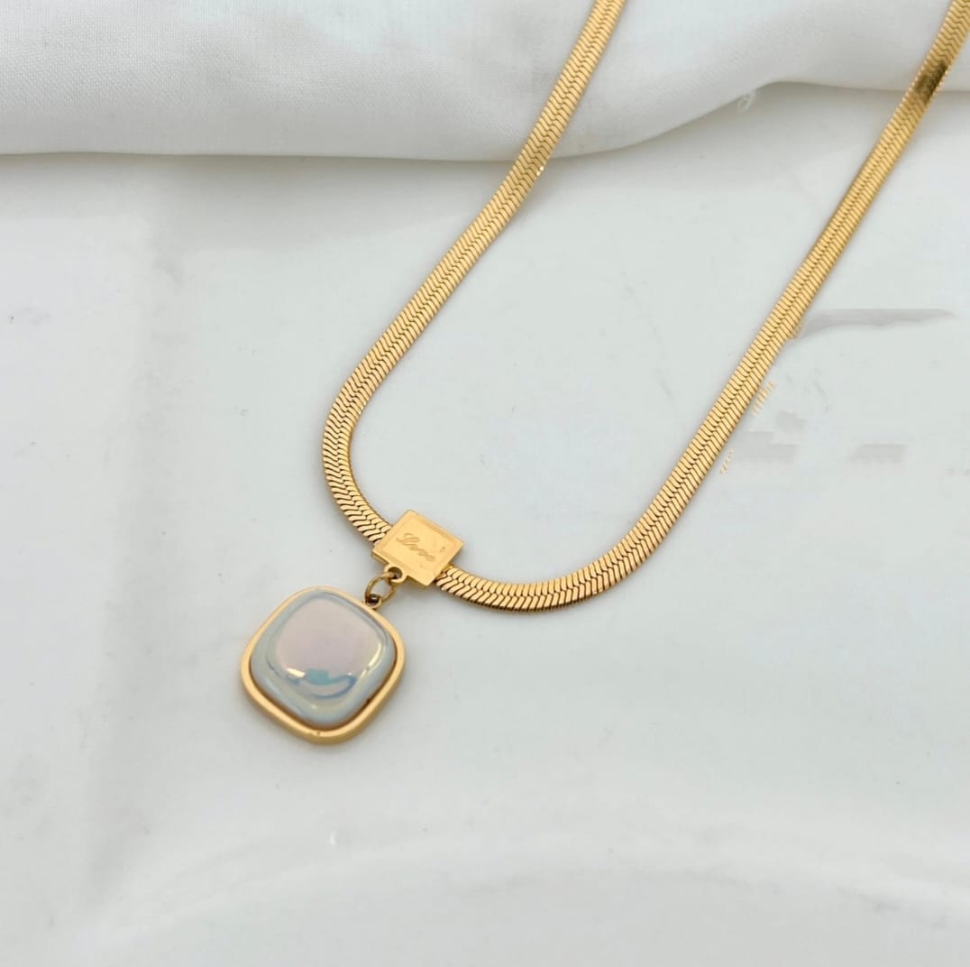 Stainless Steel Cube Locket and Herring Bone Chain