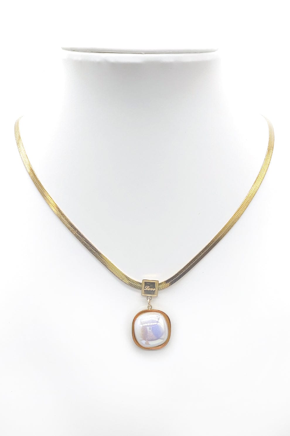 Stainless Steel Cube Locket and Herring Bone Chain