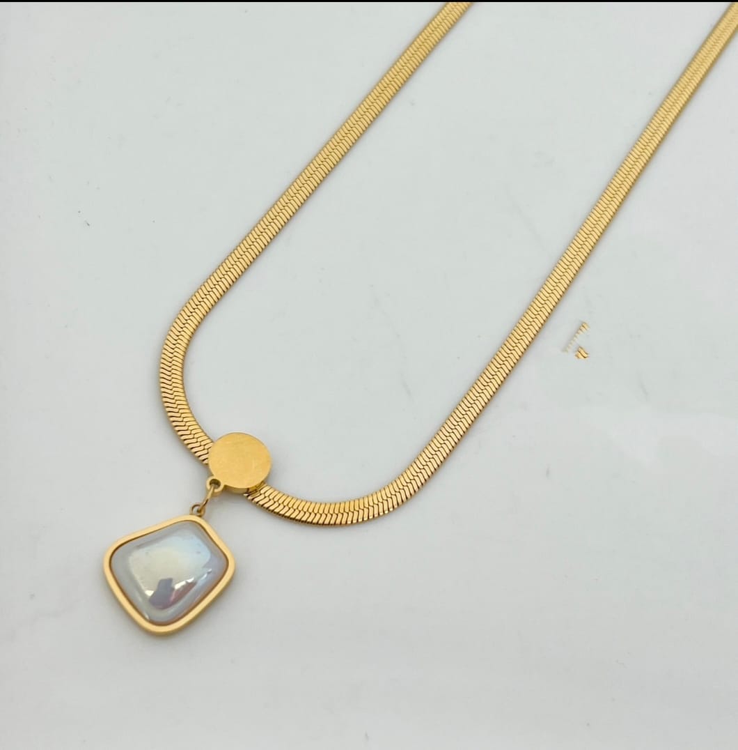 Stainless Steel Cube Locket and Herring Bone Chain