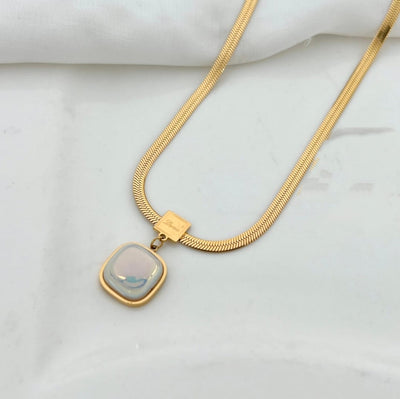 Stainless Steel Cube Locket and Herring Bone Chain