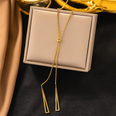 Gold Plated Geometric Tassel Pull-Out Necklace
