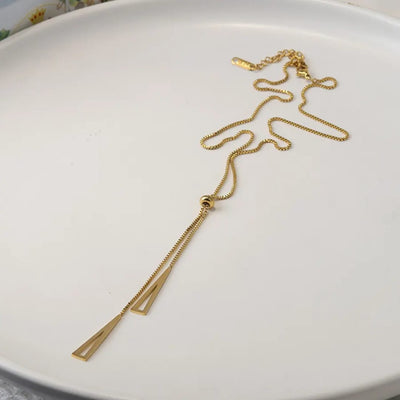 Gold Plated Geometric Tassel Pull-Out Necklace