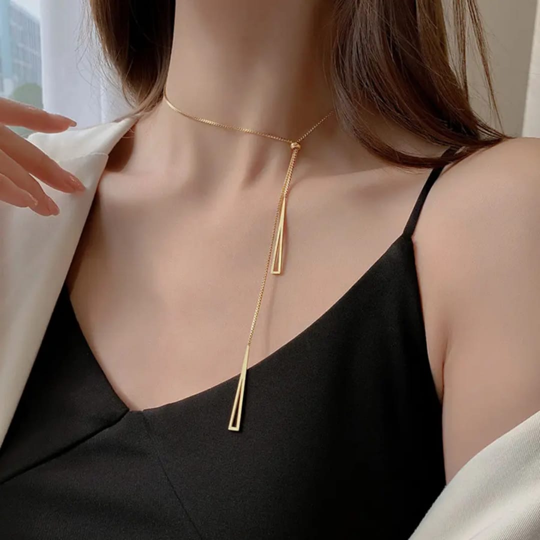 Gold Plated Geometric Tassel Pull-Out Necklace