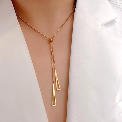 Gold Plated Geometric Tassel Pull-Out Necklace