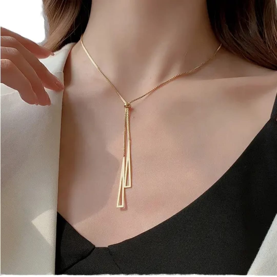Gold Plated Geometric Tassel Pull-Out Necklace