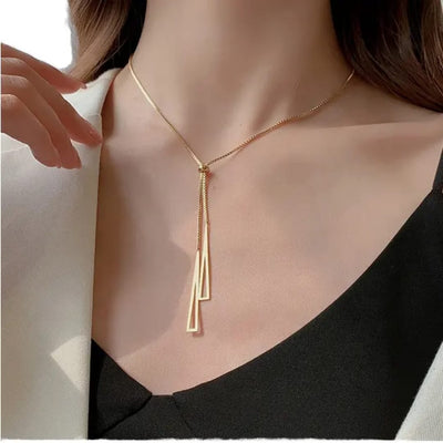 Gold Plated Geometric Tassel Pull-Out Necklace