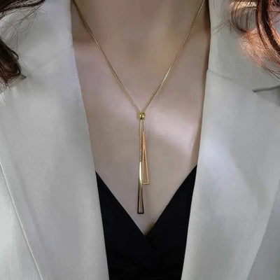 Gold Plated Geometric Tassel Pull-Out Necklace