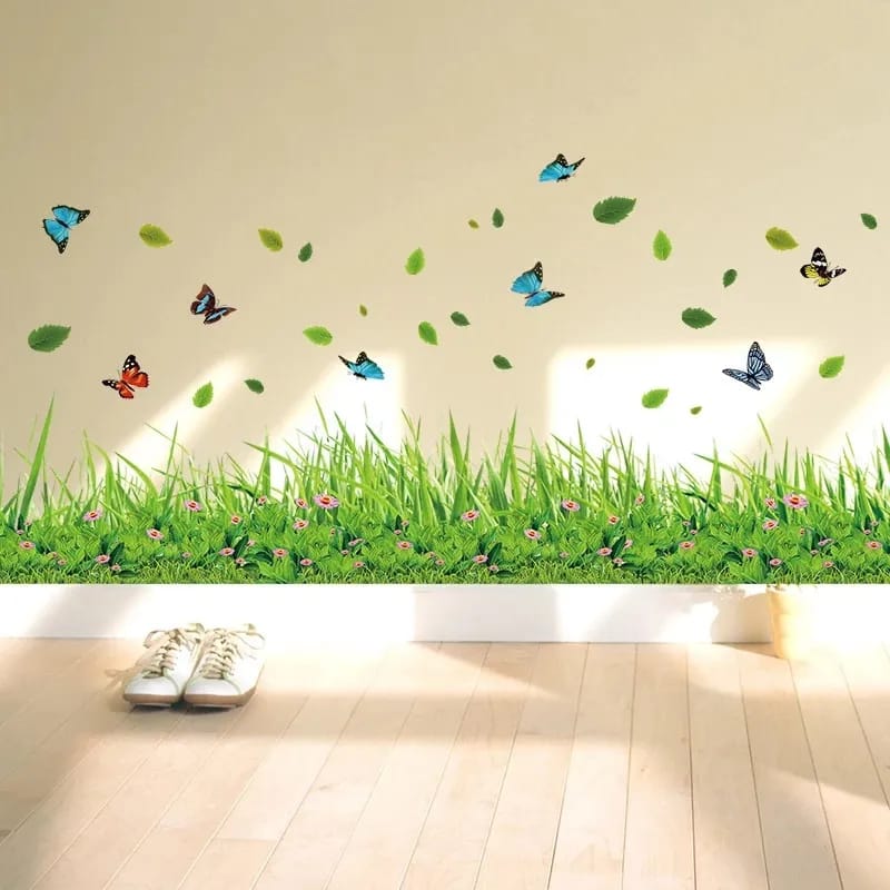 3D Fresh Green Grass With Butterfly Wall Stickers