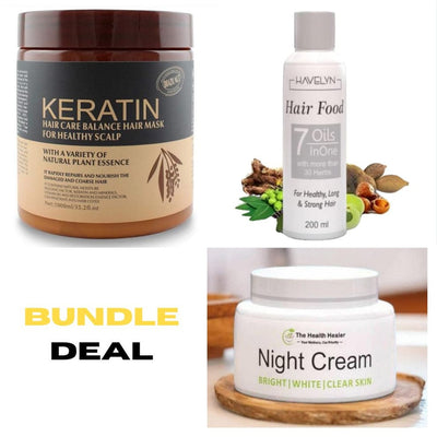 Bundle Deal (Keratin Mask + Hair Food Oil + Health Healer Night Cream)