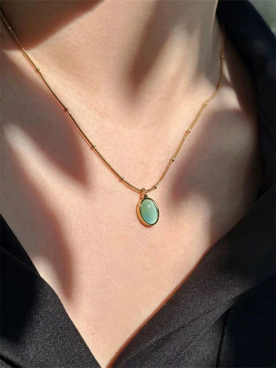 Elegant Blue Stone Pendant With Chain
