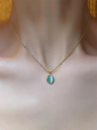 Elegant Blue Stone Pendant With Chain