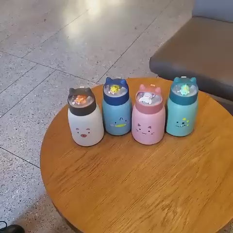 Cute Kitty Top Toys Water Bottles with Glass Material and Plastic Coated