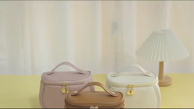 Elegant Double-Zip Cosmetic Organizer Bag with Brush Holder