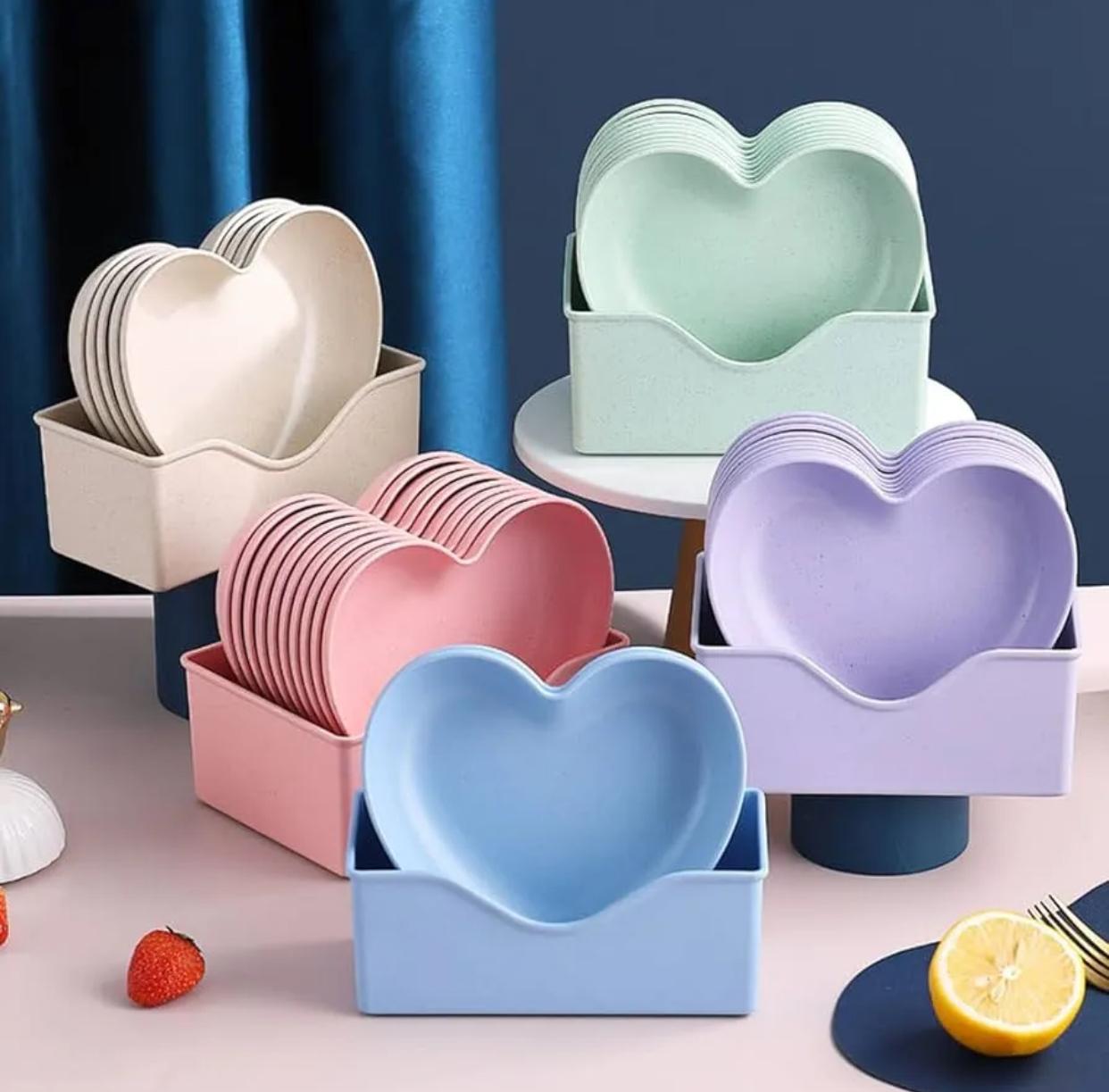 Pack Of 10 Heart Plate Set (Multi Colour)