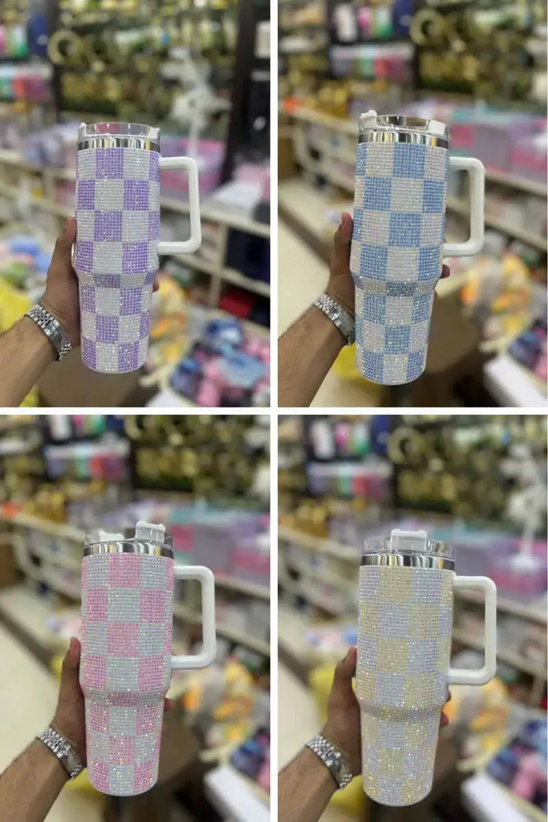 40oz Rhinestone-Encrusted Checker Insulated Tumbler