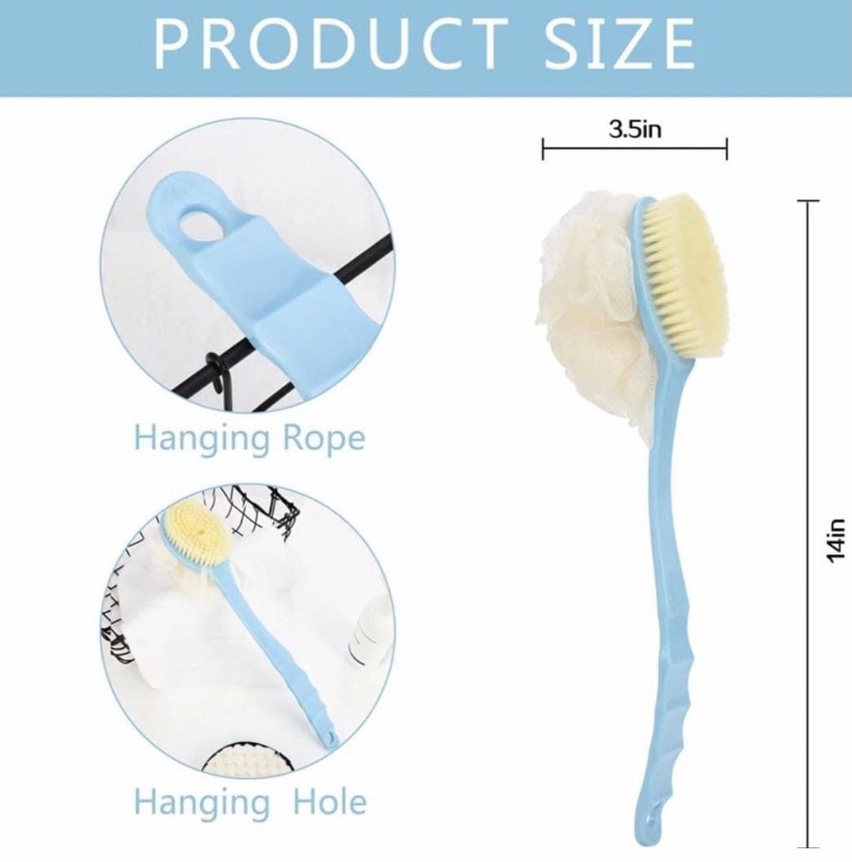 2 In 1 Bathing Scrubbing Long Handle Shower Body Brush