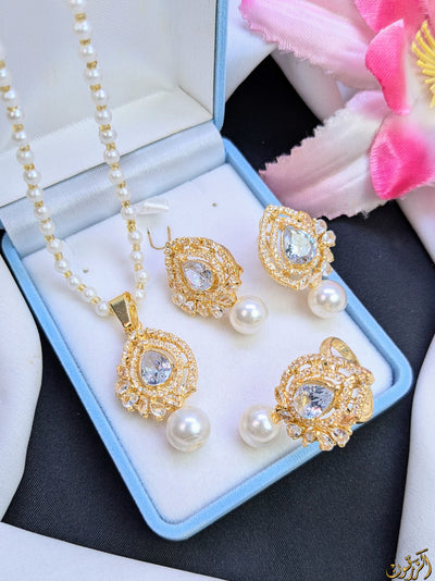Zircon 3 in 1 Set With Pearl Chain