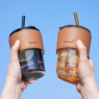 Portable Bamboo Shaped Glass Water Cup, Beautiful Straw Cup with Lid
