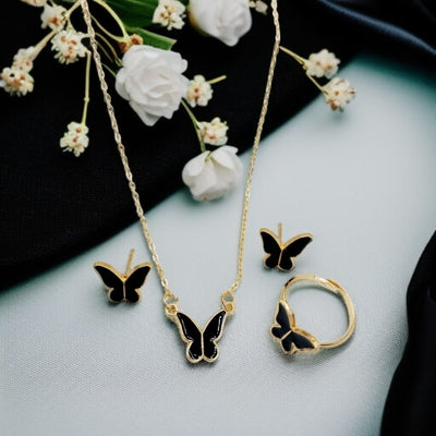 4-Piece Trendy Butterfly Shape Jewelry Set with Bracelet, Earring, Necklace and Ring