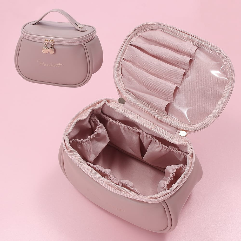 Elegant Double-Zip Cosmetic Organizer Bag with Brush Holder